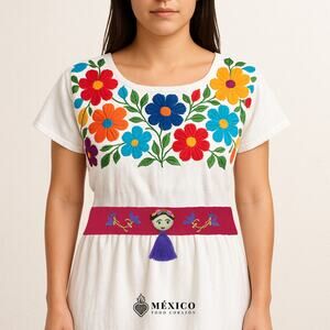 Fuchsia Artisan Waist Belt – Floral Embroidery & Mexican Doll Embellishment